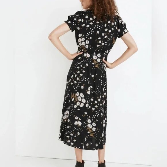 MADEWELL - Petite Puff-Sleeve Wrap-Front Midi Dress in Polka Daisies - Picture 5 of 10